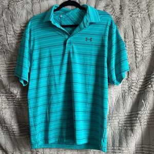 Under Armour Heatgear Polo Shirt Size Large Mens Teal Blue Striped